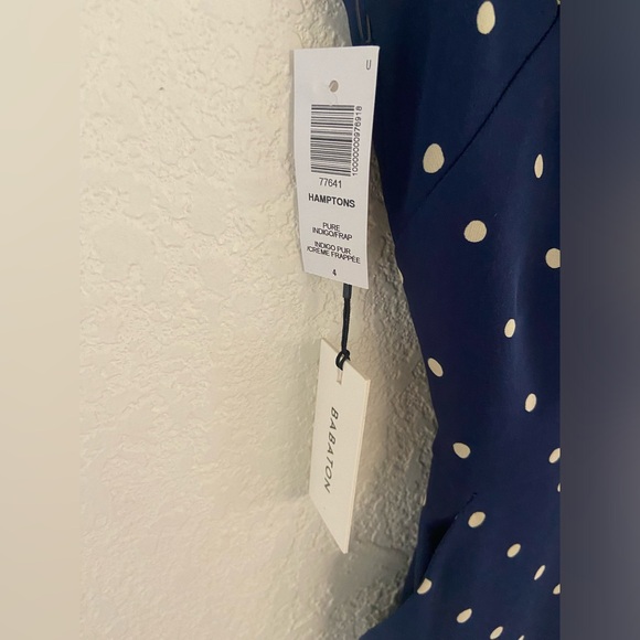 Aritzia Babaton Hamptons jumpsuit polka dot navy blue culottes cut-out back - Picture 5 of 5